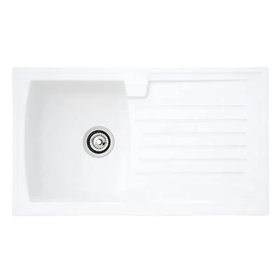 Imagen de Respekta Fregadero de cocina Boston mineralita en blanco / empotrable 1 cubeta 86 x 50 cm Lavabo adecuado para armarios inferiores 45 ancho