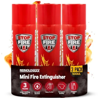Imagen de 3X Pequeño Extintor para Casa Mini Aerosol Todo en Uno Cocina, Camping, Autocaravana, y Chimenea de ReinoldMax