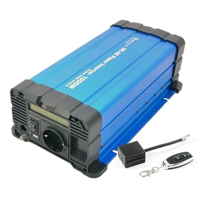 Imagen de Solartronics Transformador de Tensión FS1000D 12V 1000/2000 Vatios Simple Sinus Azul con Pantalla Control Remoto Radio