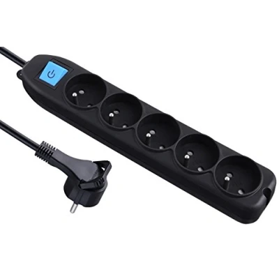 Imagen de Electraline 32052 Regleta de 5 enchufes con interruptor/enchufe plano 1,5 m color negro