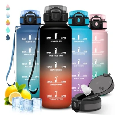 Imagen de Botella Agua 1 5 litros Gimnasio, A Prueba de Fugas, Cantimplora con Pajita, Reutilizable, Water Bottle Eslogan Motivador, para la Yoga, Senderismo, Acampada, Deportes