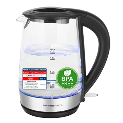 Imagen de EMERIO Hervidor inalámbrico WK 123131, acero inoxidable sin BPA, negro, 2200 W, 230 V, paquete de 1