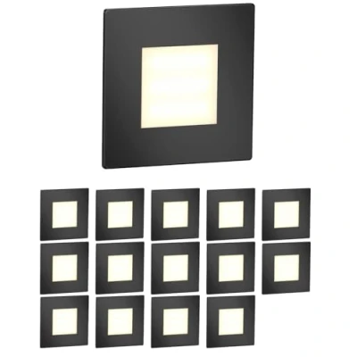 Imagen de ledscom.de 15 LED luz de escalera/plafón empotrado FEX para interior y exterior, angular, negro, 85 x 85mm, blanco cálido