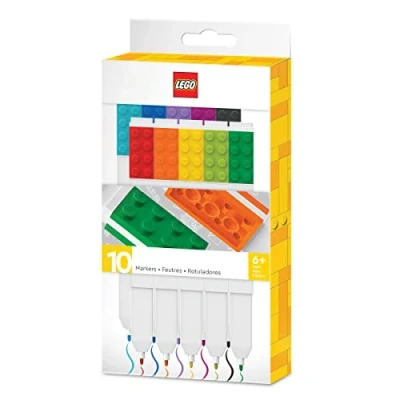 Imagen de Papelera de diseño icónico LEGO, paquete 10 marcadores: creativo bolígrafo gel secado rápido con placa LEGO juego colores, 0.7 mm instrumento escritura oficina