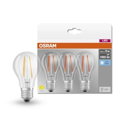 Imagen de OSRAM LED Classic A75, lámparas de filamento transparente vidrio para E27, forma bombilla, blanco frío (4000K), 1055 lúmenes, sustituye a las bombillas convencionales 75W, caja 3
