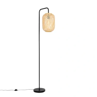 Imagen de Qazqa oriental Lámpara de pie bambú Yvonne Bambú/Acero Alargada Adecuado para LED Max. 1 x 25 Watt