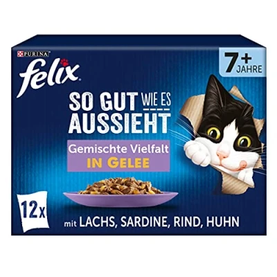 Imagen de FELIX Comida para Gatos Senior húmeda en gelatina, Mezcla de variedades, 6 Unidades (6 x 12 Bolsas 85 g)