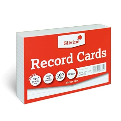 Imagen de Silvine Paquete de 100 tarjetas blancas tamaño A6 15,24 x 10,16 cm ralladas con encabezado