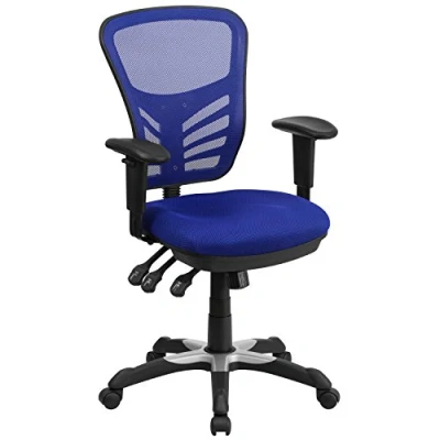 Imagen de Flash Furniture Silla De Oficina ergonómica giratoria ejecutiva multifunción Malla con Brazos Ajustables, Espuma Nailon y Acero, Azul, Conjunto 1