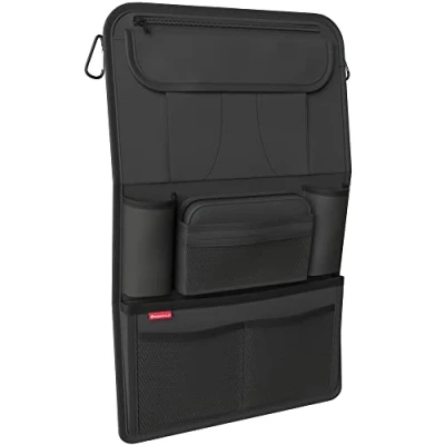 Imagen de ATHLON TOOLS Organizador de asiento coche con soporte para tablet integrado, parte trasera reforzada, estuche extra lápices, negocios y niños, diseñado en Hamburgo