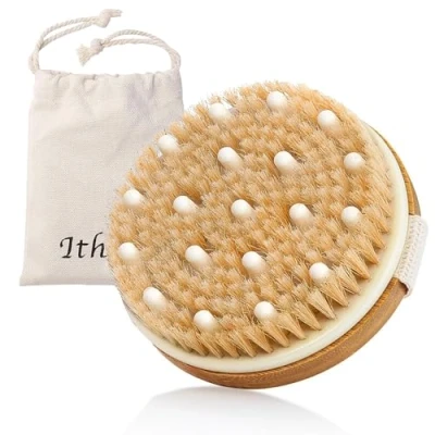 Imagen de Ithyes cepillo exfoliante para el cuerpo, de cerdas naturales eliminar las toxinas la piel muerta, mejora funciones linfáticas, exfolia