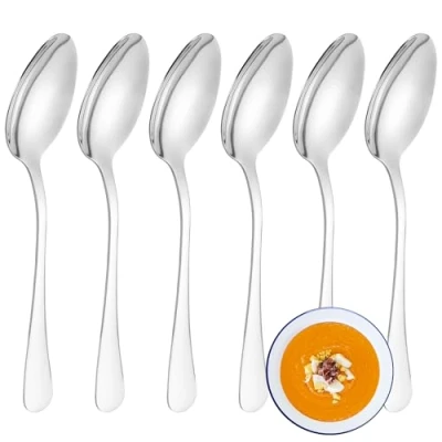 Imagen de YS FAMILY Pack 6 Cuchara de Sopa Acero Inoxidable Diseño Liso, Elegancia y Funcionalidad para Cada Ocasión, Cubiertos Alta Gama Hogar Restaurante, 20.4x3CM