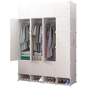 Imagen de MAGIC SELECT Armario Modular. Estantería de Módulos. Organizador Modular Ropa. Ropero para Hogar. Estante Almacenamiento Dormitorio, 20 Módulos, 2 Barras, 192x140 cm.