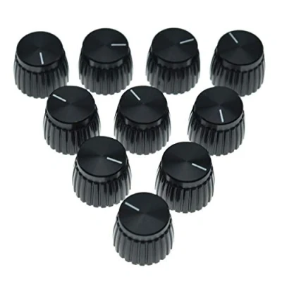 Imagen de KAISH 10 perillas de ajuste a presión para amplificadores guitarra, color negro con tapa negra, se adapta ollas 6 mm diámetro