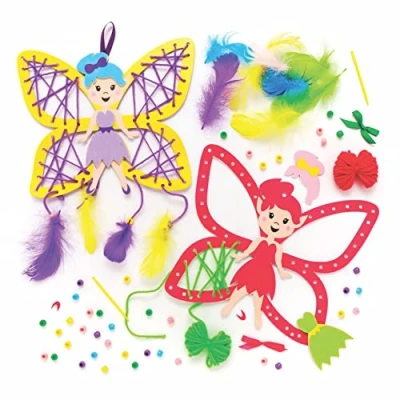 Imagen de Baker Ross AX911 Kit atrapasueños de Hadas Paquete 4, crea tus propios para niños, artes y manualidades, decoraciones pared una introducción a la costura