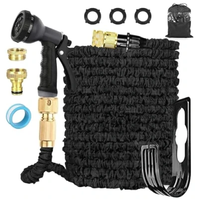 Imagen de LINGKY Manguera de Jardin Extensible 15 Metros, Enrollable con 8 Funciones Riego, 1/2&quot; y 3/4&quot; Universal Para Grifo Incluido Garden Hose