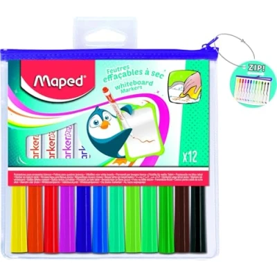 Imagen de Maped Rotuladores de Colores para Niños Fun Color&#039;s 12 Borrables en Seco Olor Neutro Incluye Estuche con Cremallera Variedad Luminosos