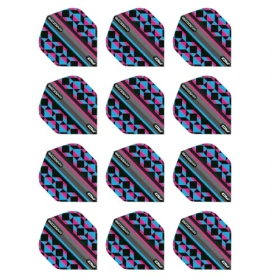 Imagen de RED DRAGON Hardcore Radical vuelos de dardos geométricos color rosa, azul y negro, 4 juegos por paquete (12 en total)