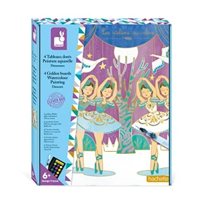 Imagen de JANOD Estuche Pintura Acuarela Bailarinas Les Ateliers du Calme Manualidad Creativa 4 Cuadros con Dorados Motricidad Fina y Concentración A Partir de 6 Años, J07964