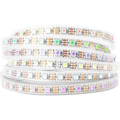 Imagen de BTF LIGHTING 16.4ft 5m WS2812b 60leds/pixels/m impermeable IP67 Negro PCB Flexible individualmente direccionable Full Color DC5V