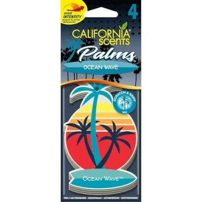 Imagen de California Car Scents Ambientador de Coche con Fragancia, Olor y Esencias a Ocean Wave, Aroma Ola Marina (Ambientador Papel Forma Palmera 4UDS)