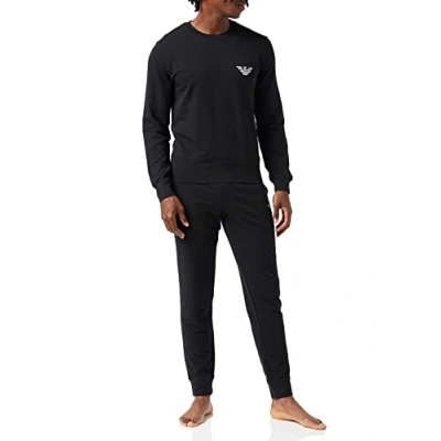 Imagen de Emporio Armani Underwear Sweater+pants With Cuffs Stretch Terry Loungewear Suéter + Pantalones Con Puños de los hombres, Black, XL