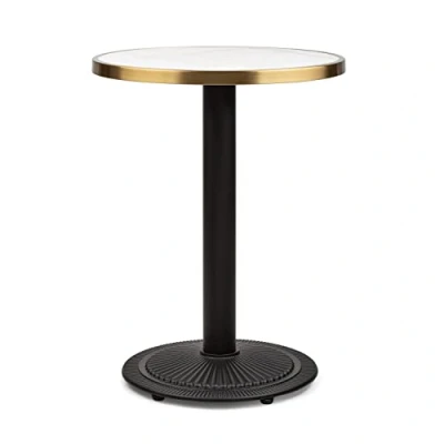 Imagen de blumfeldt Patras Jewel Mesa de jardín, Tablero mármol, para Interior y Exterior, Base Hierro Fundido, Resistente a la Intemperie, Cantos Dorados, Dimensiones 57,5 x 75 cm, Redonda, Negro
