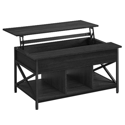 Imagen de VASAGLE Mesa de Centro, Café con Tablero Elevable, para Dormitorio, Espacio Abierto y Oculto, Barras en Forma X, 60 x 100 (48 62) cm, Gris Carbón Negro LCT205B22