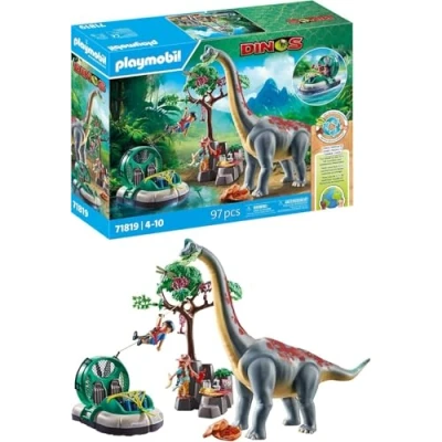 Imagen de PLAYMOBIL Dinos Encuentro con el Brachiosaurus y Aerodeslizador Set de Juego Dinosaurios Aventura para niños niñas a Partir 4 años 71819