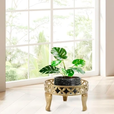 Imagen de Santentre Oro Soporte para Plantas Interior, Metal Estanteria Exterior, Macetas Múltiples Plantas, Redondo Exhibición Estantes Jardinera Balcon Jardín