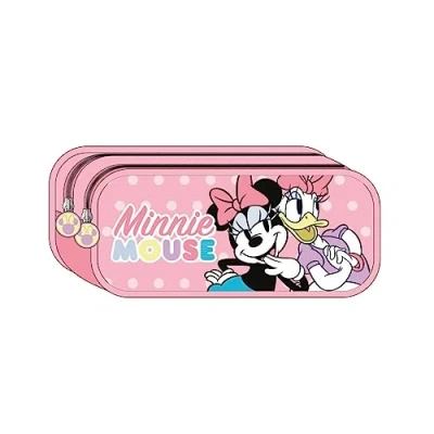 Imagen de Estuche de 2 Compartimentos Minnie Mouse Color Rosa 22,5x8x10 cm 100% Poliéster Estampado Incluye una Tarjeta para Poner el Nombre Producto Original Diseñado en España