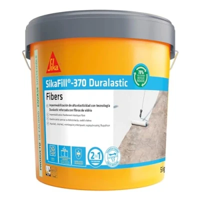 Imagen de SIKA, Impermeabilización reforzada con fibra, SikaFill 370 Fibers, Blanco, Pintura acrílica fibras de vidrio para impermabilización cubiertas y terrazas visitables, Puenteo fisuras, 5kg