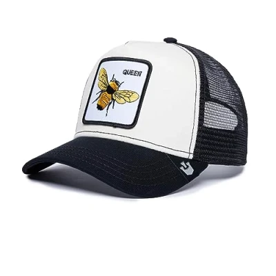 Imagen de Goorin Bros. gorra de camionero para hombre, béisbol malla con cierre a presión, The Farm, Negro/Blanco (la abeja reina), talla única