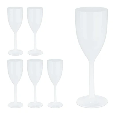 Imagen de Relaxdays Copas Vino Plástico, Set de 6, Irrompibles y Libres BPA, 220 ml, Reutilizables, Vasos Camping, Blanco