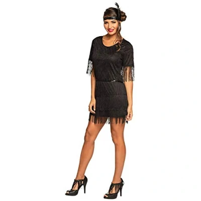 Imagen de Boland Disfraz Flapper Darcy, vestido negro con flecos y diadema, conjunto mujer, mini vestido, Charleston, años 20, disfraz, carnaval, fiesta de disfraces