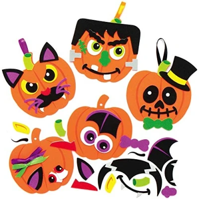 Imagen de Baker Ross AX254 Kit Decoración De Calabaza Halloween Paquete 8, Calabazas Espuma Con Pegatinas Cara Divertidas Para Niños