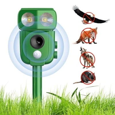 Imagen de Repelente para Gatos, ultrasónico energía Solar IP66 Impermeable de frecuencia Ajustable ahuyentar Animales 5 Modos Ajustables Ultrasound
