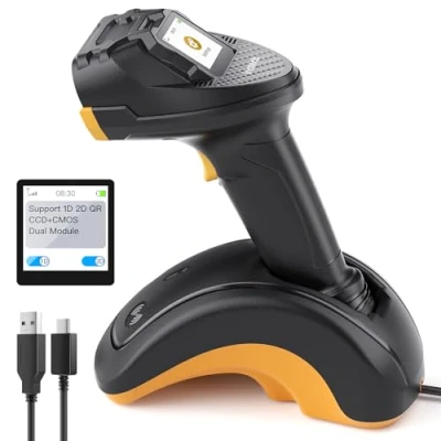 Imagen de Inateck Lector codigo Barras Bluetooth,Escaner de 2D 1D,QR con Pantalla Táctil y Base Inteligente,CMOS+CCD Duales Módulos, Compatible App SDK,P8