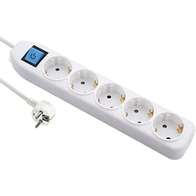 Imagen de Electraline 52511 Regleta de 5 Tomas con Interruptor, Cable 3G1 1,5 m, Color Blanco, 1,5M