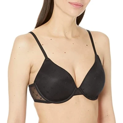 Imagen de DKNY Monograma Malla Sujetador de Cobertura Completa, Negro, 95C para Mujer