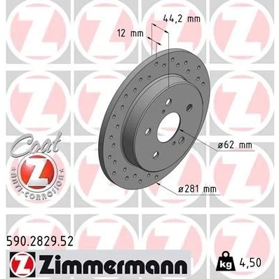 Imagen de ZIMMERMANN 590.2829.52 Disco de freno 281 12 7/5 5 114 macizo, perforado revestido LEXUS: NX, TOYOTA: C HR