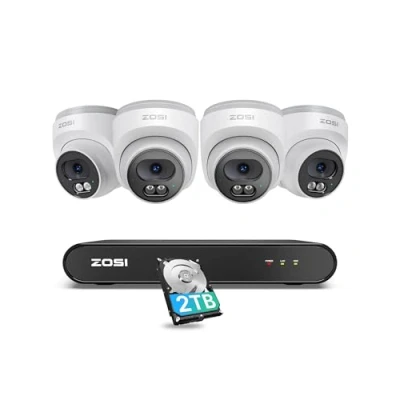 Imagen de ZOSI 3K Kit Cámaras de Vigilancia PoE Exterior, 5MP Grabador NVR con 4pcs 4MP Cámara Seguridad, Detección Persona, Visión Nocturna, Grabación Audio, 2TB HDD Incluido