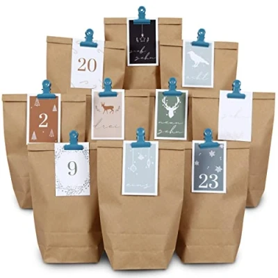 Imagen de Papierdrachen Calendario Adviento, DIY, para llenar usted mismo, bolsas y pinzas marrones, azul verde, set 5