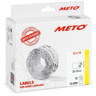 Imagen de Etiquetas Meto para etiquetadoras manuales (22x12 mm, 1 línea, blanco, 12000 unidades, removibles, Meto, Contact, Sato, Avery, Tovel, Samark, etc.)