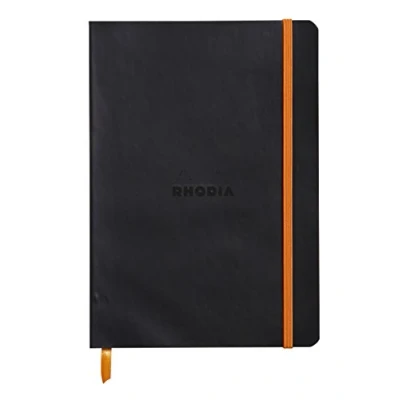 Imagen de RHODIA 117402C Cuaderno Flexible A5 interior: rayado 160 páginas Papel Clairefontaine Ivory 90 g/m² Marcapáginas, Cierre Elástico Negro