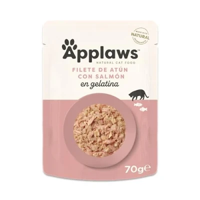 Imagen de Applaws Comida para gatos en sobre de 70 g, Atún Entero con Salmón Gelatina Paquete 16 sobres g