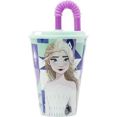 Imagen de CARTOON vaso con pajita para niños Frozen de plástico reutilizable semirrígido BPA Free capacidad 430 ml