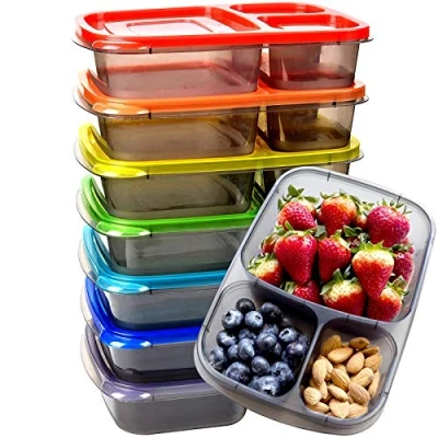 Imagen de Youngever 7 Paquetes de Fiambreras Bento, Recipientes para Preparar Comidas, Contenedor Preparación Comida, 3 Compartimiento (Rainbow)