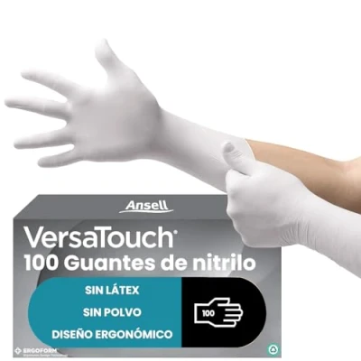 Imagen de Ansell VersaTouch 92 205 Guantes Nitrilo Sin Polvo, Desechables Resistentes, Latex Free, Alimentarios Azul, XL (100 Unidades)