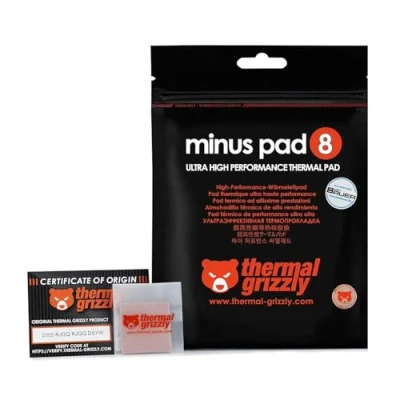 Imagen de Thermopad Thermal Grizzly Minus Pad 8 Almohadillas Conductoras Silicona Termica Conduce el calor y enfría los elementos calefactores del ordenador o la consola (30 x 30 1,5 mm)